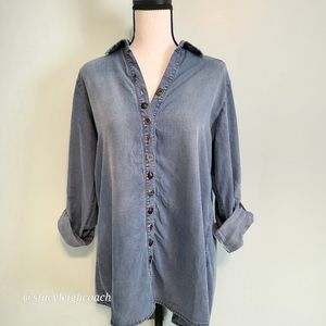 Soft Surroundings Womens Shirt Long Sleeve Denim Button Down Small